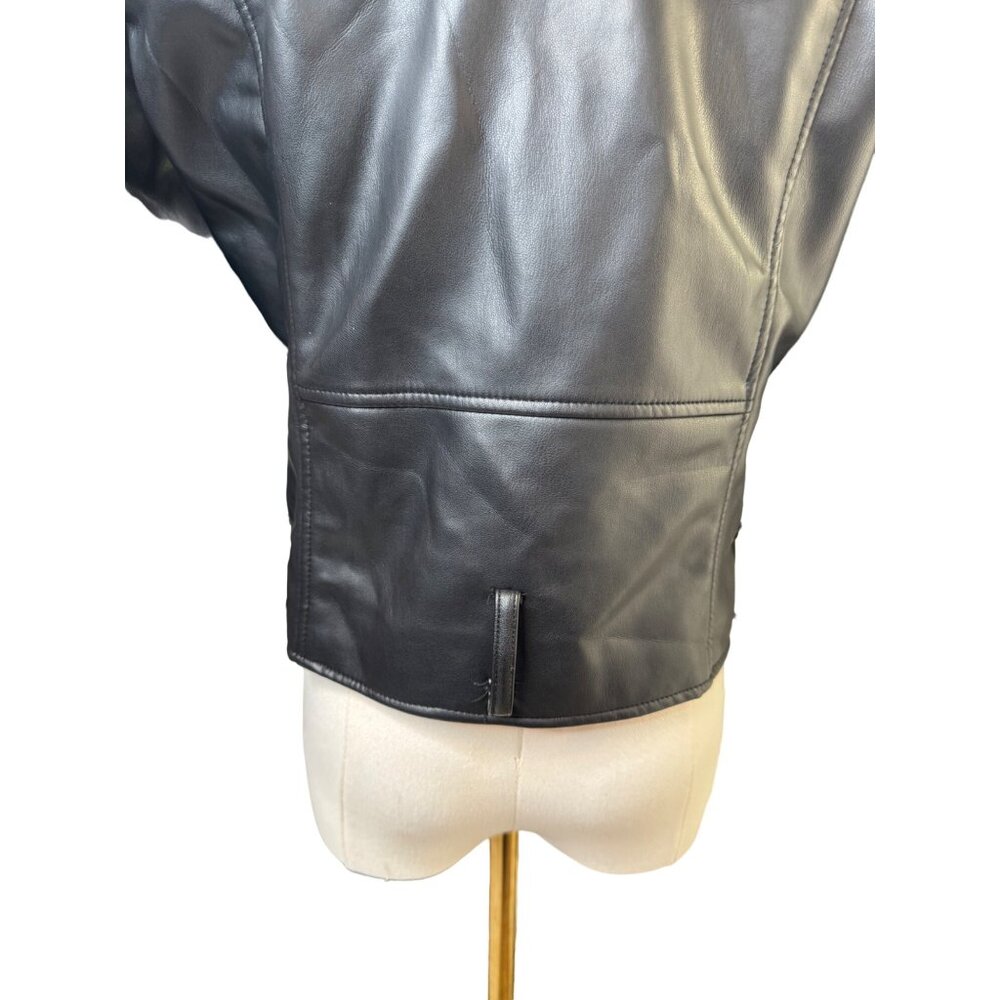 NWOT ZARA M Black Faux Leather Biker Jacket Zipper Details & Epaulettes - Picture 7 of 14